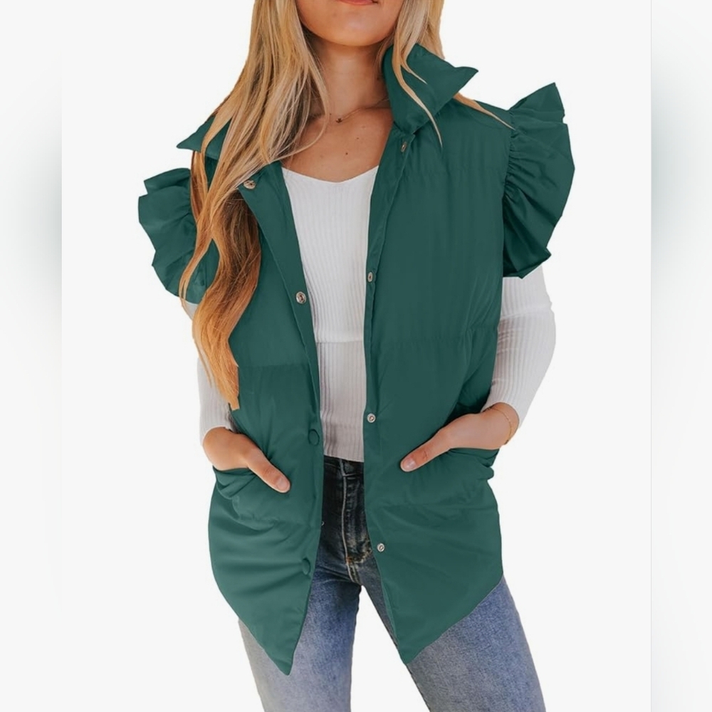 Women's Teal Green Ruffle Sleeve Vest